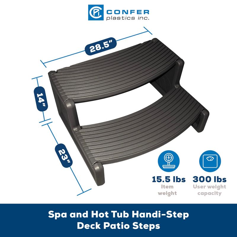 Confer Plastics Handi-Step 2 Step Hot Tub Stairs for Straight & Curved Spas, Outdoor/Indoor Step Stool for Garage, Home & Camping, Charcoal Grey, 3 of 8
