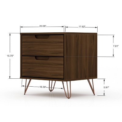 Mid-Century Modern Brown Nightstand with Splayed Metal Legs - Set of 2