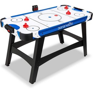 SereneLife 54" Compact Air Hockey Table with LED Scoreboard - SLARHKY54.5 - Black/White - Includes 4 Pushers, 2 Pucks - 1 of 4