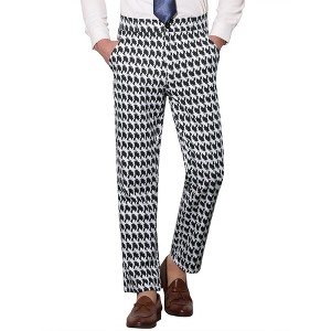 INSPIRE CHIC Men's Houndstooth Geometric Printed Color Block Dress Pants - 1 of 4