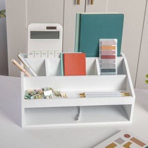 Martha Stewart Wooden Desktop Organizer White: Office Desk Organization Set, Wood, 1 Piece, 7"x6.5"x13" - 1 of 4