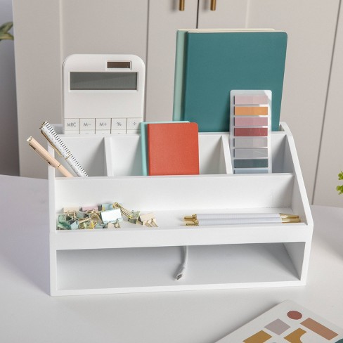Desk Organizer Large Shelf Multi Compartments Units Wood Desktop Storage  Board Organizer White 