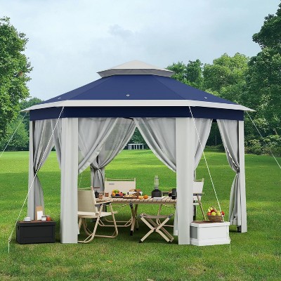 13' x 13' Pop -Up Gazebo, Hexagonal Canopy Shelter with 6 Zippered Mesh Netting, Event Tent with Strong Steel Frame for Backyard, Garden, Lawn