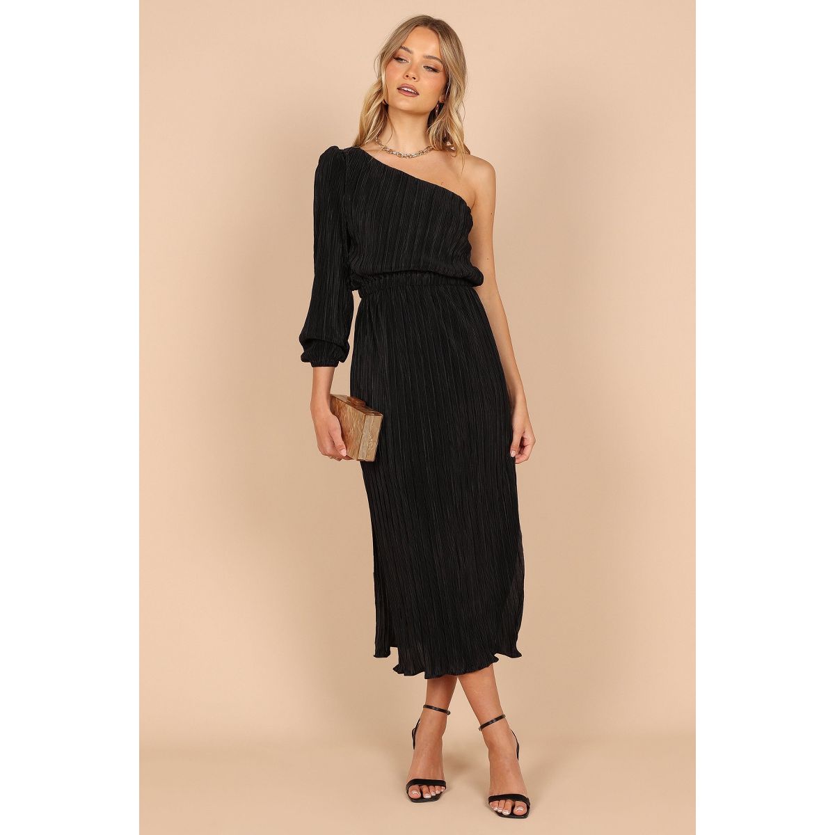 Pontee One Shoulder Pleated Midi Dress - thumbnail 4