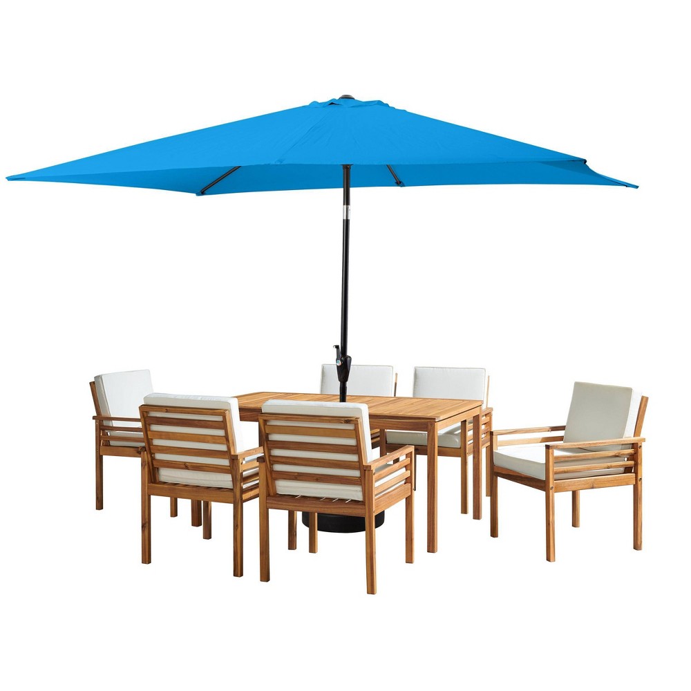 Photos - Dining Table Alaterre Furniture 8pc Outdoor Patio Dining Set, Okemo Table with 10' Rectangular Umbrella Bright Blue