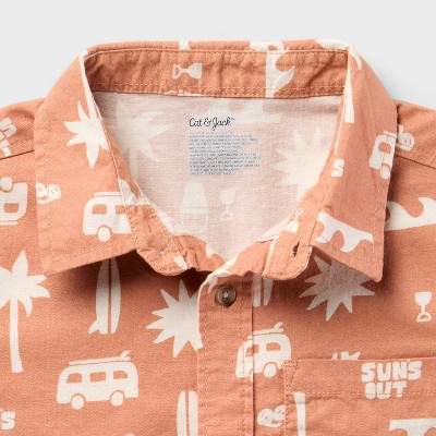 Cat & Jack Boys' Adaptive Woven Short Sleeve Printed Button-Up Shirt - Cat & Jack™ Brown M — фото 2