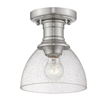 Hines 7" Transitional Semi-Flush Ceiling Light in Rubbed Bronze with Opal Glass