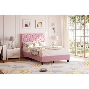 COZONY Upholstered Pink Twin XL Bed Frame with Adjustable Headboard, Heavy Duty Metal Platform, Noise Free Wood Slat Support, No Box Spring Needed - 1 of 4