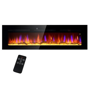 HOMCOM 60" Electric Fireplace Heater Recessed or Wall Mounted with Remote Control, 8H Timer, Adjustable Flame Color and Brightness, Log and Crystal - 1 of 4