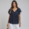 Knit & Lounge Women’s Mixed Floral Print Short Sleeve Blouse V-Neck Button Front Relaxed Fit Lightweight Top - 3 of 4
