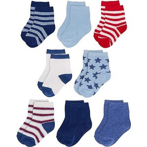 Rising Star Infant Socks for Baby Girls, Crew Ankle Cotton Infant Socks 0-12 months- 8 pack (Red and Blue) - 1 of 2