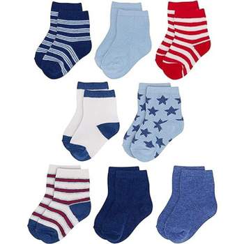 Rising Star Infant Socks for Baby Girls, Crew Ankle Cotton Infant Socks 0-12 months- 8 pack (Red and Blue)