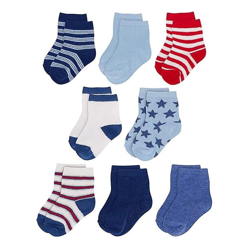 Rising Star Infant Socks for Baby Girls, Crew Ankle Cotton Infant Socks 0-12 months- 8 pack (Red and Blue), 1 of 3
