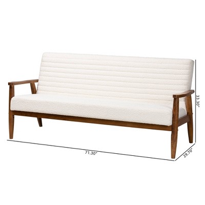 Mid-Century Modern Brown Tufted Fabric Sofa with Wood Frame