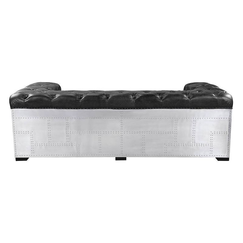 94.5&#34; Brancaster Sofa Black Top Grain Leather and Aluminum - Acme Furniture, 4 of 9