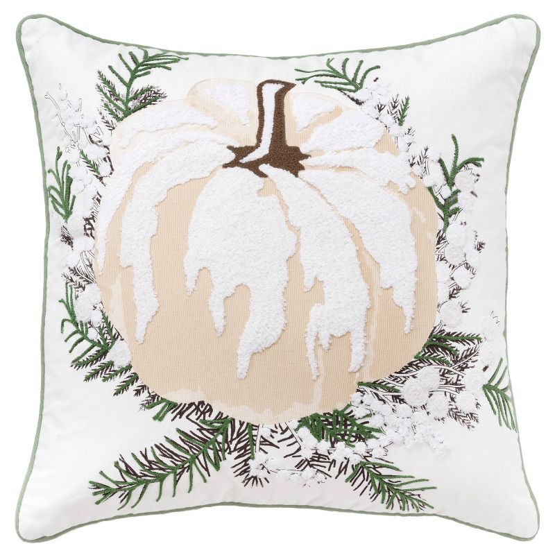 20&#34;x20&#34; Oversize Pumpkin Pattern Square Throw Pillow Cover Beige/Green - Rizzy Home, 1 of 11
