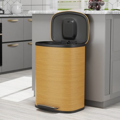 Dolonm 13-gallon  kitchen footrest stainless steel trash can with 30 garbage bags, wooden texture