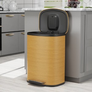 Dolonm 13-gallon  kitchen footrest stainless steel trash can with 30 garbage bags, wooden texture - 1 of 4