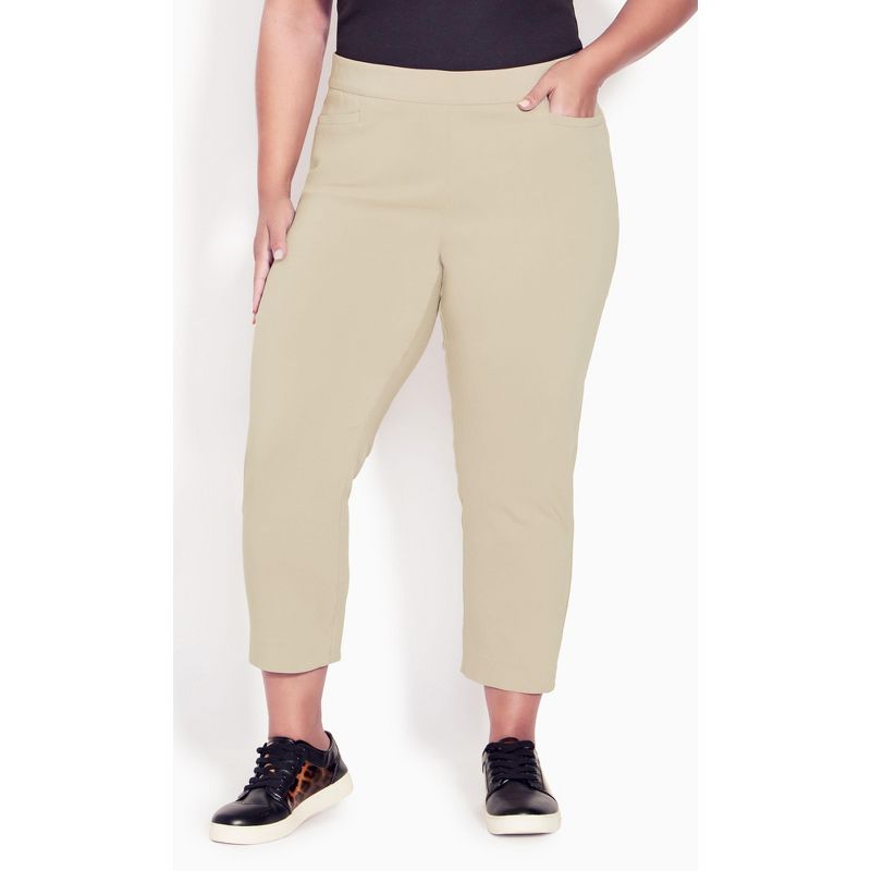 Women's Plus Size Super Stretch Crop Pant - stone  | AVENUE, 1 of 4