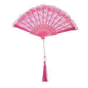 Unique Bargains Lace Trim Orchid with Tassel Folding Fan 1 Pc - 1 of 4