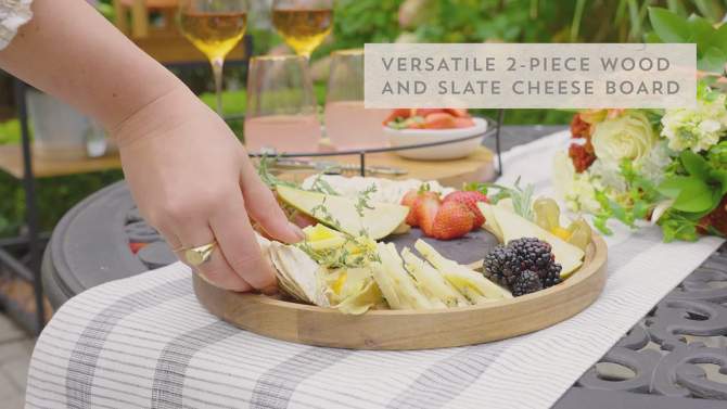Twine Modern Manor Slate & Acacia Wooden Charcuterie Board w/ Dome - Serving Cheese Board for Party 3 Piece, Brown, 2 of 9, play video