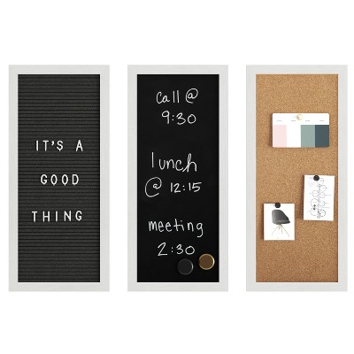 White Woodgrain Cork, Chalk, and Letter Board Set with Magnets