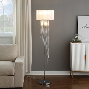 Vynxaria 65.75 Inch Floor Lamp with White Drum Shade and Crystal - Adorned Chrome Metal,Perfect for Bedroom and Living Room Decoration - 1 of 4