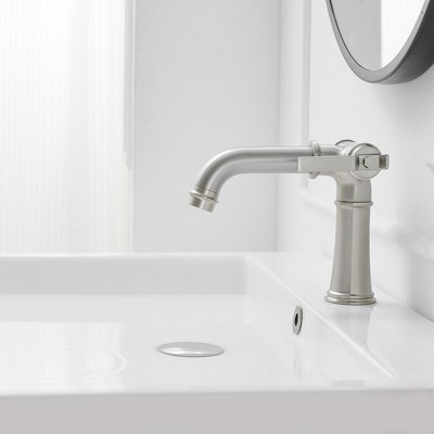 Brushed Nickel Double Handle Industrial Bathroom Faucet
