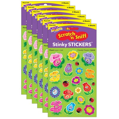 Trend Friendly Flowers/Floral Mixed Shapes Stinky Stickers, 84 Per Pack, 6 Packs