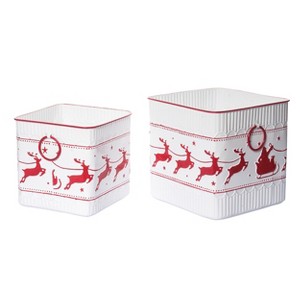 Transpac Metal 10.25 in. White Christmas Santa Sleigh Containers Set of 2 - 1 of 3