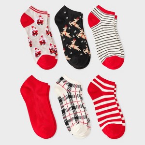 Women's Reindeer & Stripes Christmas 6pk Low Cut Socks - Wondershop™ Black/Red/White 4-10 - 1 of 3