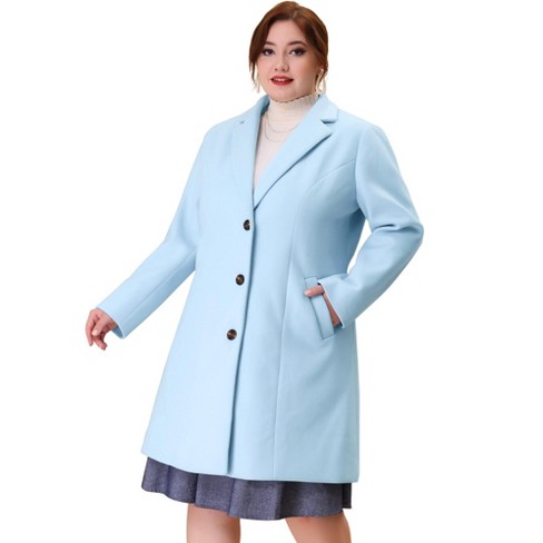 Agnes Women's Plus Size Winter Peacoat Notched Lapel Single Coat Sky 4x : Target
