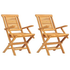 vidaXL Solid Teak Wood Brown Folding Patio Chairs – Set of 2, Garden Seating with Armrest & Backrest, Water-Resistant Outdoor Furniture - 1 of 4