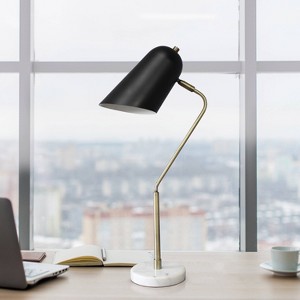 Lalia Home Asymmetrical Marble and Metal Desk Lamp with Sloped Shade Antique Brass : UL Listed, Inline Switch - 1 of 4