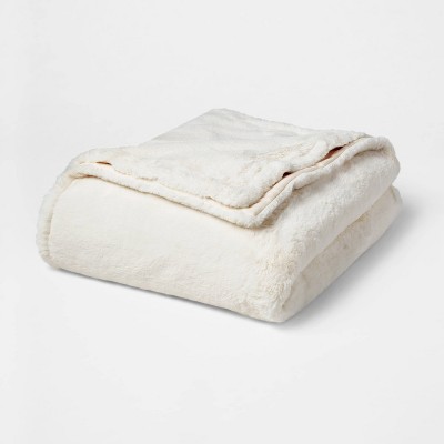 55"x80" Faux Fur Throw Blanket Ivory - Threshold™