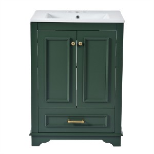 Tramull Bathroom Vanity with Ceramic Sink Combo, Modern Freestanding Storage Cabinet with Handles & Soft Closing Doors - 1 of 4