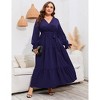 Plus Size Women's V Neck Long Sleeve Maxi Dress with Belt Flowy Elegant Floor Length Dress - 2 of 4