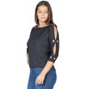 24seven Comfort Apparel Womens Three Quarter Sleeve Boatneck Cold Shoulder Top with Grommet Detail - 2 of 4