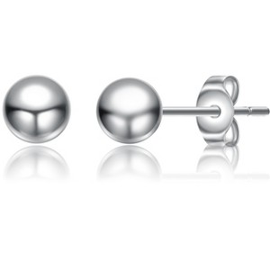 Guili Sterling Silver White Gold Plated Round Ball Stud Earrings, Available in 4MM, 5MM, 7MM - Elegant & Classic Design for Effortless Everyday Style - 1 of 2