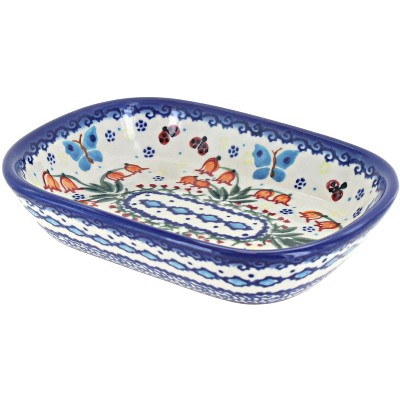 Blue Rose Polish Pottery Joy of Spring Olive Dish