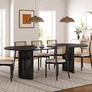 Wooakway 30"H Design Oval Wood Dining Table Kitchen Table Conference Table Gathering Table with Double Pedestal Black/Walnut/Natural Wood - 1 of 4