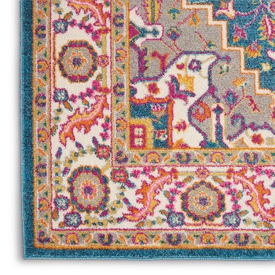 Teal Multicolor Floral Synthetic 5' x 7' Reversible Rug