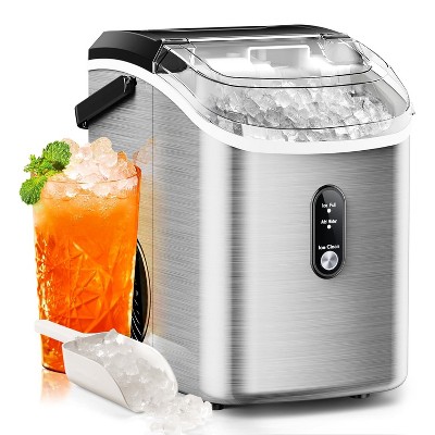ZAFRO Nugget Ice Maker Countertop with Handle,35Lbs/24Hrs,7 Mins Fast Ice Making, Stainless Steel Pellet Ice Maker with Ice Basket/Ice Scoop