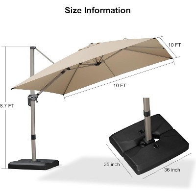 PURPLE LEAF Deluxe Aluminum Outdoor Patio Umbrella Square Cantilever Umbrellas