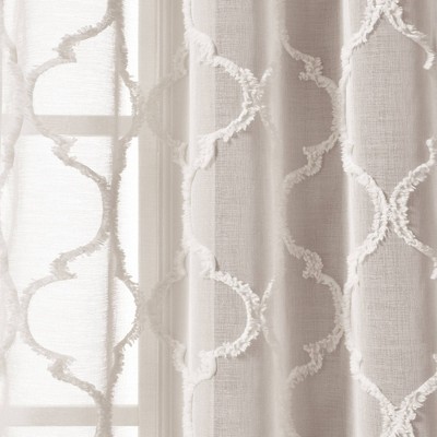 Beige Chenille Trellis Sheer Grommet Curtain Panels, 84" x 38"