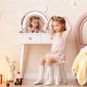 Kids Vanity Table Sets with Lights, Mirror&Storage Drawers for Little Girls - 1 of 4