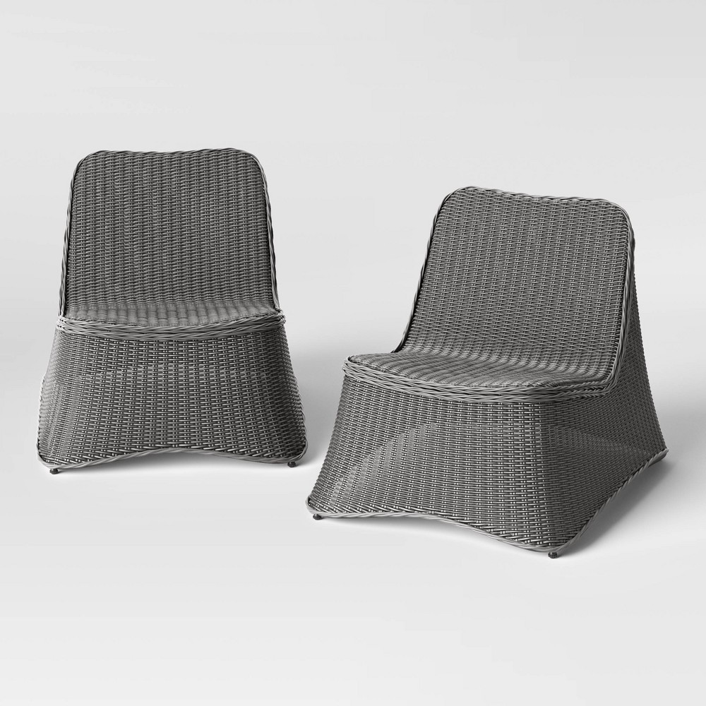 Photos - Garden Furniture 2pc Wexler Wicker Stacking Outdoor Patio Chairs, Armless Chairs Gray - Thr