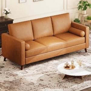81" Leather Sofa for Living Room, Mid-Century Modern Couch with Deep Seats, Brown Faux Leather Couch, 3 Seat Sofa with Removable Cover for Apartment - 1 of 4