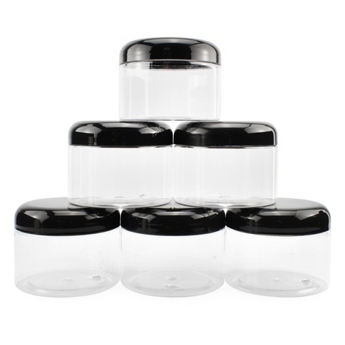 Cornucopia Brands Clear Plastic Jars w/ Black Plastic Lids 6pk; BPA Free for Bathroom, Kitchen, Crafts - image 1 of 4