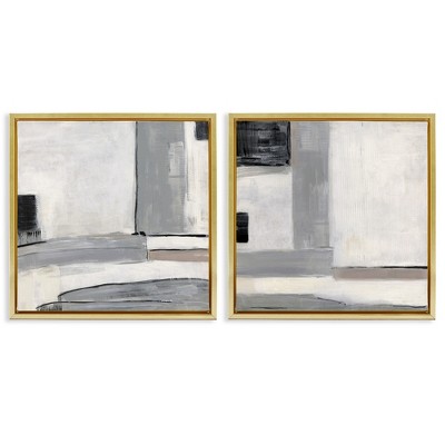 Stupell Industries Industrial Abstract Grey Geometric Black Framed Floater Canvas Wall Art